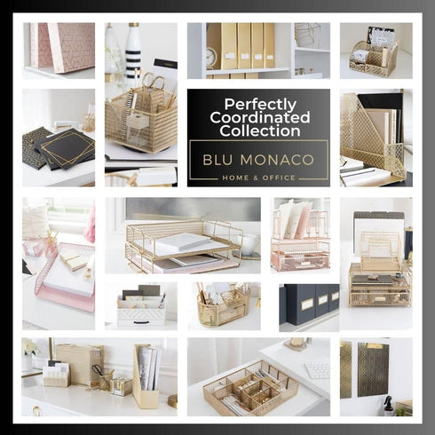 BLU MONACO Gold Desktop Organizer - Cute File Holder for Desk and Drawer Storage of Office Supplies and Folders