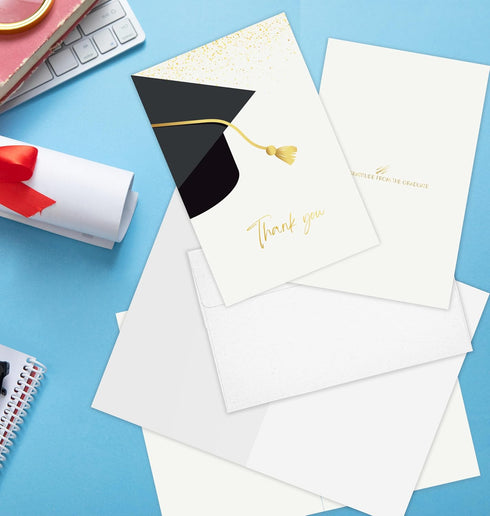 Nihuecne 50 Pack 4" 6" x Graduation Thank You Cards with Self-adhesive Envelopes, Gold Foil and Blank Inside Greeting