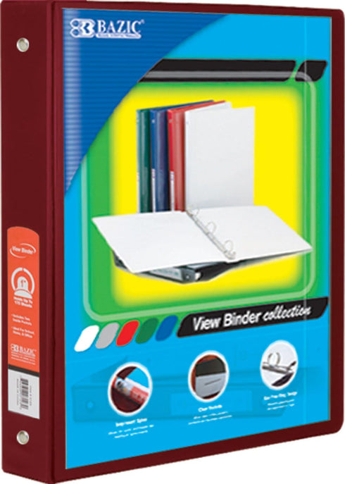 BAZIC 1.5" Burgundy 3-Ring View Binder w/2-Pockets by BAZIC Products