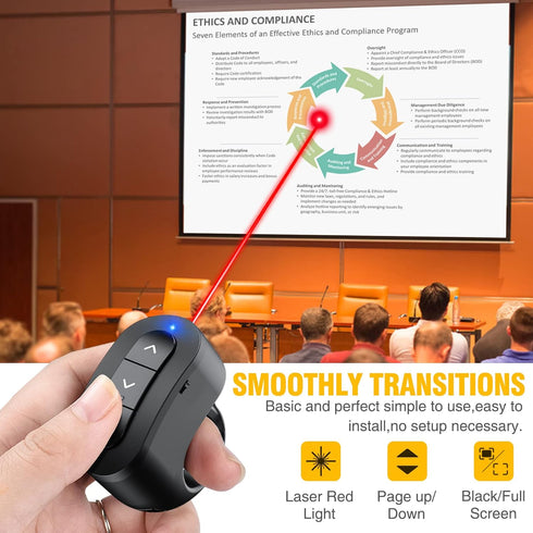 DINOSTRIKE 2.4GHz Presentation Clicker USB Rechargeable Powerpoint Clicker, Finger Ring RF Wireless Presenter Remote
