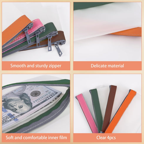 4-Piece 7.6 3.7 Inch, VOCHIC Multi-Purpose Money Bag with Zipper - Money Envelopes for Cash, Money Pouch x Bank Money