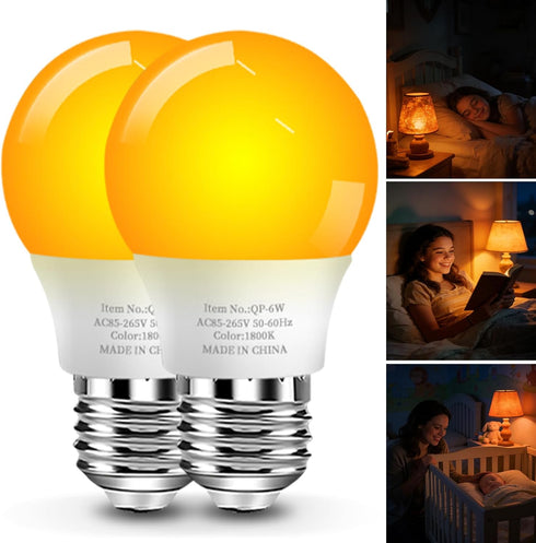 Neporal 1800K Amber Sleep Light Bulbs, 99.96% Blue Light Blocking, A15 6W(40 Watt