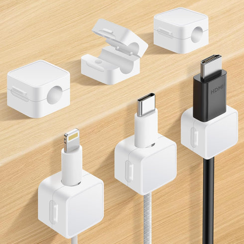 YRBIA 6 Pack Magnetic Cable Clips+2 Sheets (20 Lables) Cute Self-Adhesive Sticker Lables,