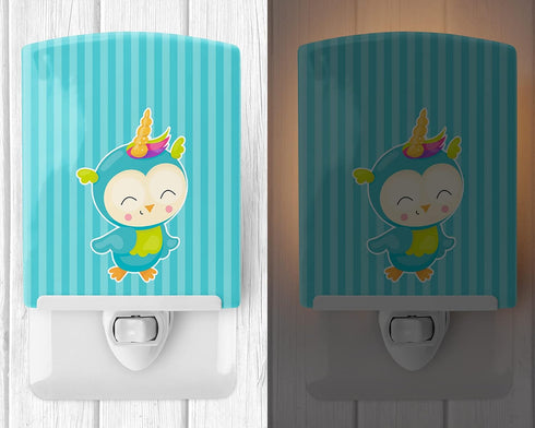 BB9142CNL 6x4x3, Caroline's Treasures Bird Unicorn on Blue Stripes Ceramic Night Light Compact, UL-Certified, Ideal