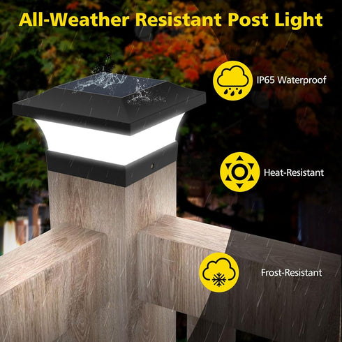 4X4 6000K Fence(2 Pack) T-SUN Solar Post Lights, Waterproof Outdoor Solar Post Cap Lights for Wooden Posts, Cool White