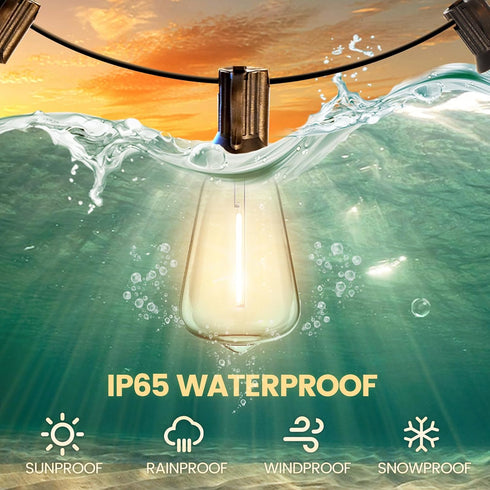 SEVSONSNZZ 10FT ST38 Bulbs, Outdoor String Lights - Waterproof LED Patio Lights Shatterproof Edison Connectable Hanging