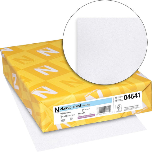 Classic Crest Premium Paper, 500 Sheets, 8.5" x 11", 24 lb/89 gsm, Smooth Finish, Whitestone (04641)