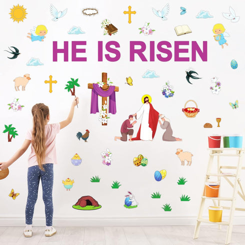 Easter Jesus He is Risen Bulletin Board Decorations, Religious Jesus Resurrection Cross Cutouts for Sunday School Spring