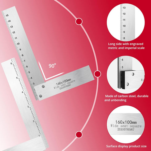 4PCS 2, 3, 4 6 inch 90-Degree Set XUNTOP Machinist Square and Squares Combinations, Right Angle Engineer Hardened Angle