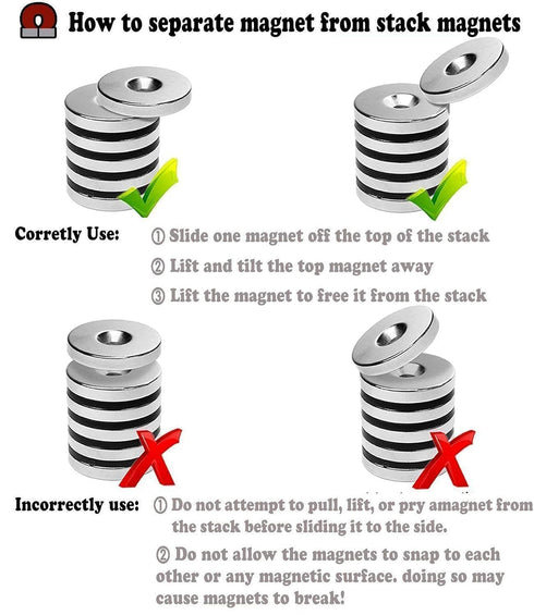 Round Disc Magnets 1/2x1/8, Magnetic Countersunk Ring 12x3mm Screw Hole Size #4 Crafting Fastener (20 Pack)