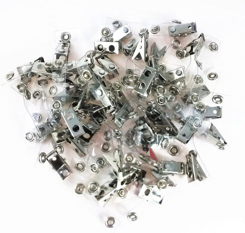 yueton 50pcs Metal Double Hole Badge Clips with PVC Straps, ID Strap Clip Adapter