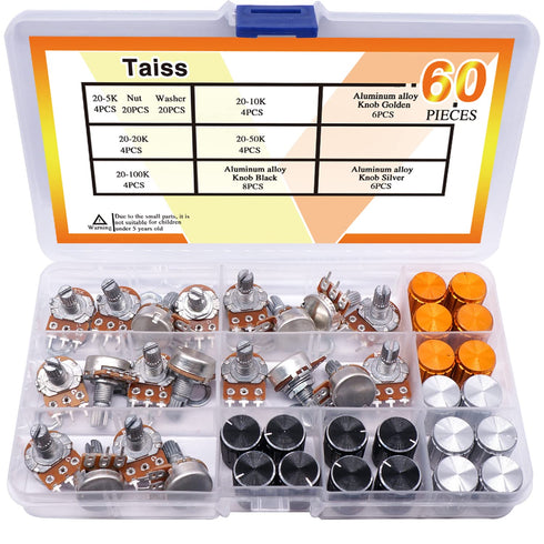 Taiss 80PCS Potentiometer Kit, WH148 B5K 10K 20K 50K 100K Ohm Rotary Audio Potentiometers