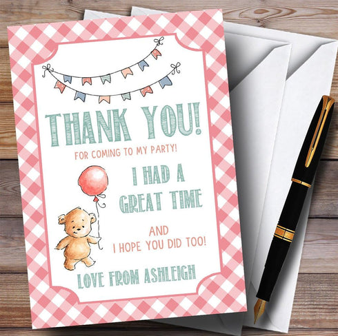 The Card Zoo Girls Pink Teddy Bear Picnic Party Thank You Cards