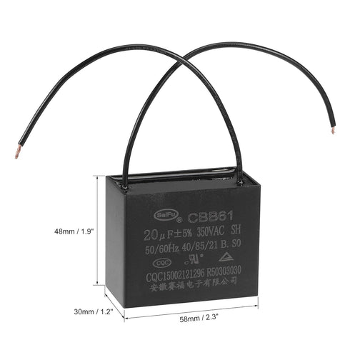 uxcell Ceiling Fan Capacitor CBB61 20uF 350V AC, 2 Wires Metallized Polypropylene Film Capacitor (2Pcs)