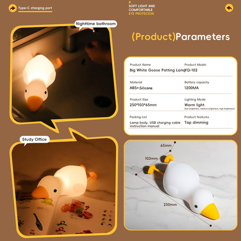 Cozy Dimmable 3 Lying Goose Night Light, Colors Night Light for Kids, Cute Silicone Squishy, Rechargeable Bedside Touch