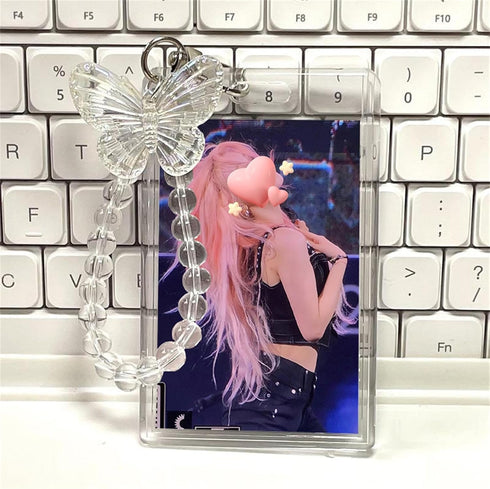 Photocard Holder Keychain, Clear Acrylic Butterfly Kpop Photo Card Holder, Cute Badge Holder for Card Collection