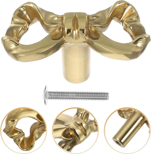 RUNROTOO 40x20x25mm Brass Bow Drawer Pull Handle Hollow Vintage Cabinet Knob for Dresser Wardrobe Shoe Cabinet