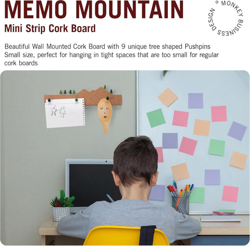 Monkey Business Memo Mountain Cork Board Strip - Corkboard Pin Board with Mountain Scene Pushpins, Office Accessories, Cute Cork Boards for Walls by Monkey Business