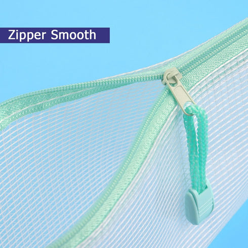 Tamaki 6 Pack Mesh Pencil Pouch, Waterproof Bags Plastic Zipper Pouch A6 Size for Classroom Organization (Macaroon)