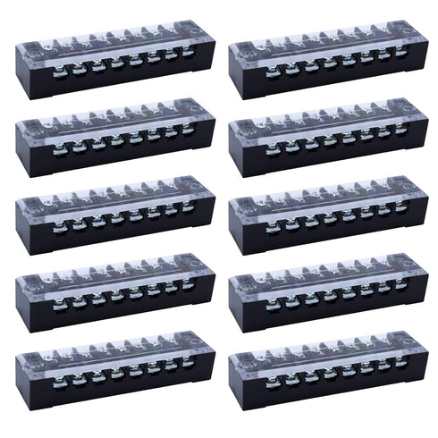 Antrader 10-Pack 8 Positions Dual Rows 600V 15A Wire Barrier Block Screw Terminal Strip with Cover TB-1508