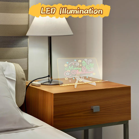 Bvdfgk LED Note Board with Colors for Kids, Acrylic Dry Erase Board with Light up Stand and 7 Highlighter Pens