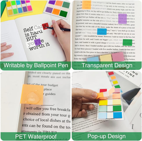 KICNIC 800 Pcs Page Markers Sticky Index Tabs, Fluorescent Pop Up Note Flags for Notebooks and Bookmarks