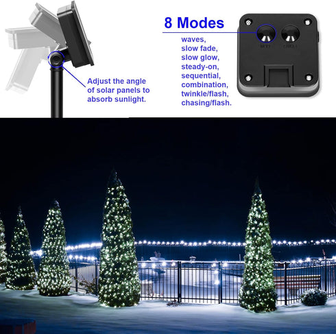 YAOZHOU 2Pack 200LED 66Ft 8 Solar Fairy String Lights for Outside, Outdoor Waterproof, Cool White Total Modes Mini Mini