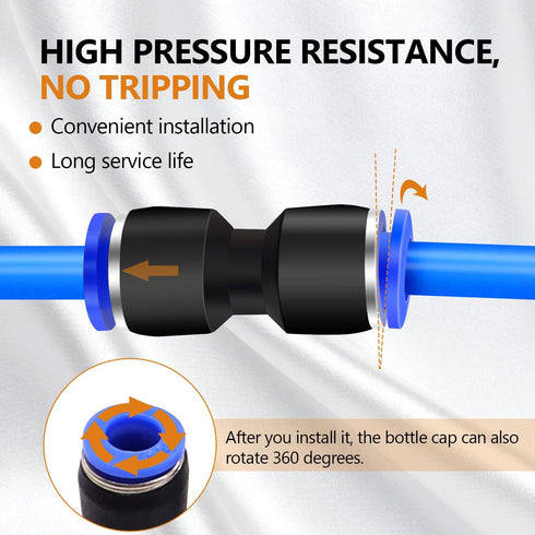 Quick Connect Air Hose Fittings, 1/4”OD Push to Connect Fittings Pneumatic Kit (15 Splitters, 15 Elbows, 15 Tee, 15