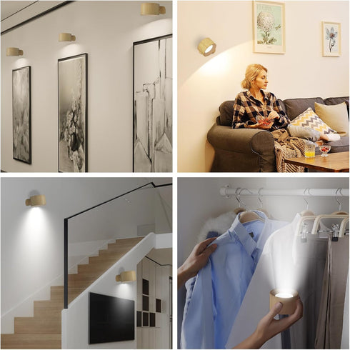 3 3 360 1 Pack AKSDA Battery Operated Wall Light, LED Wall Sconce with Color Modes, Brightness Levels, Rotation, Touch