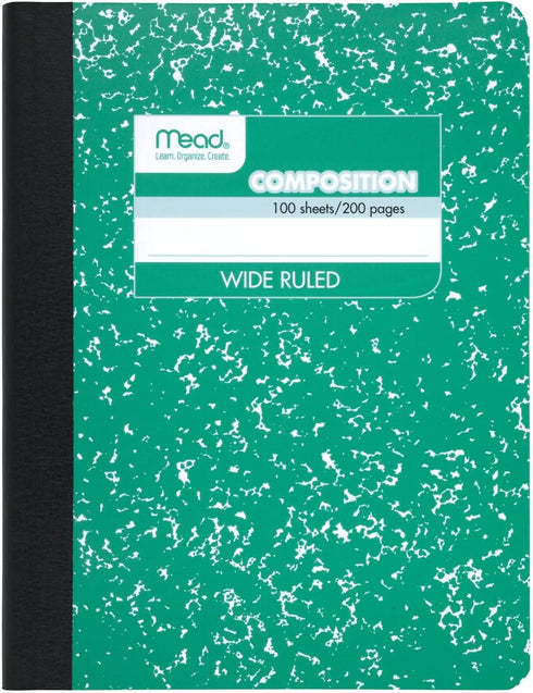 Mead Composition Notebook, Wide Ruled, 9-3/4" x 7-1/2", 100 Sheets, Green Marble Design (09918AC5)