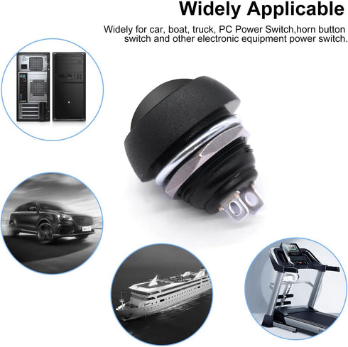 Twidec 6Pcs Momentary Push Button Switch - 12mm On Off Mini Round Waterproof Black with Pre-soldered Wires