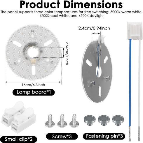 CQDAXUMY 6.3" 2200LM 3CCT 3000K 4200K 6500K 110V 24W Ceiling Fan LED Light Panel Replacement, Upgrade Retrofit Kit