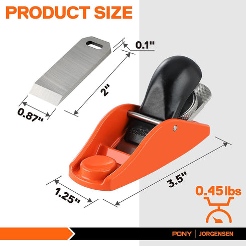 JORGENSEN NO.102 Mini Wood Planer, 3.5" Hand Plane for Woodworking, Adjustable Cutting Depth