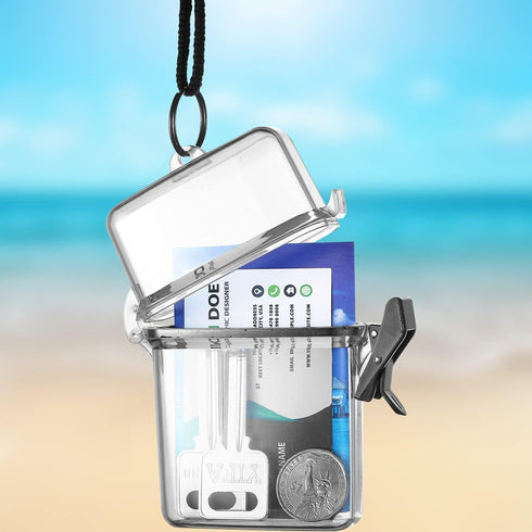 Outus Waterproof Case ID Card Holder, 3 Pieces Floating Sports Locker with Hanging Ring & Rope (Clear, 4.72 x 2.95 x