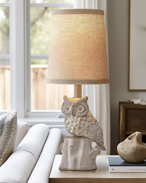 14.25" G-SAFAVA Small Table Lamp for Living Room Farmhouse Bedside Resin Single Lamp with White Owl Lamp Shape