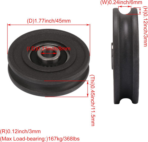 CNBTR 4PCS U-Type Pulley Wheel U Groove Bearing for Doors and Windows, 8mm Shaft Hole, 45mm Diameter