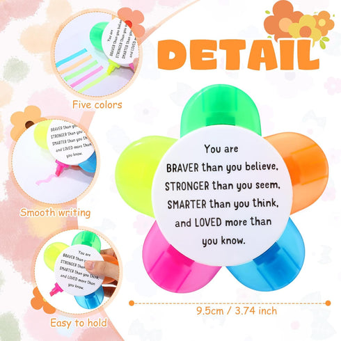 AmazingSpark 24 Sets 5 1 Petals Flower Highlighters Gifts in Fluorescent Pens with Motivational Cards Gift Bags