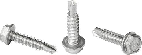 #8 x 3/4" Zinc Plated Steel Hex Washer Head Self-Drilling Tek Screw, Box of 100 for Sheet Metal