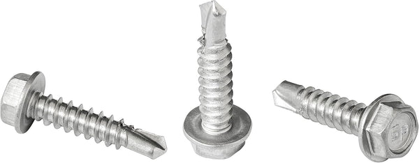 #8 x 3/4" Zinc Plated Steel Hex Washer Head Self-Drilling Tek Screw, Box of 100 for Sheet Metal