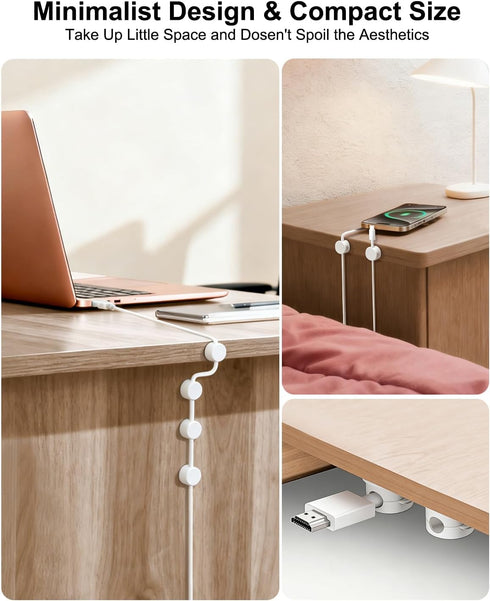 OneLeaf 12 Pack Spring Cable Clips for Phone Charger, One-Hand Cord Holder for Nightstand & Desk, Rotatable Desk Cable