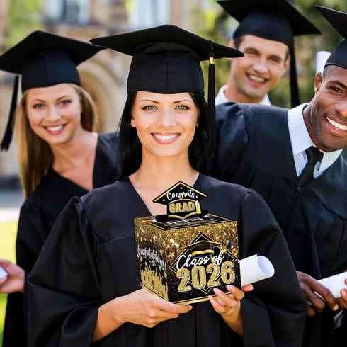 Sereliy 2026 Set Graduation Money Box for Cash Gift Pull, Black Gold Money Pull Box Gift Grad Suprise, Funny Graduation