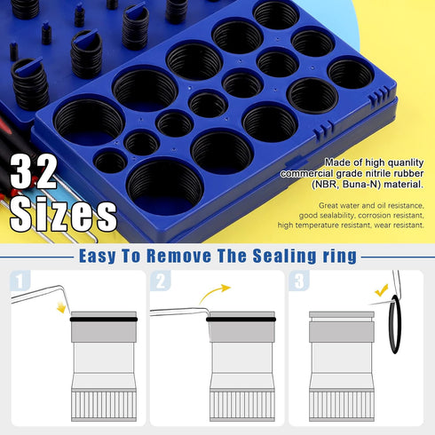 Glarks 411Pcs 32 Sizes SAE Universal O-Ring Assortment Kit for Plumbing Repair and Sealing Connections