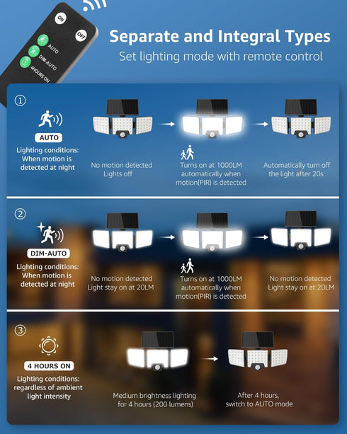 2 1 IP65 2 3 Lepro Solar Security Lights Outdoor Motion Sensor, in Separated and Integrated Remote Control Waterproof