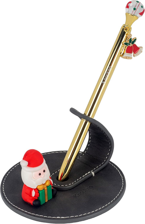 Christmas Novelty Pen and Leather Desk Stand Holder, Fun Writing Gift for Office Home Decor