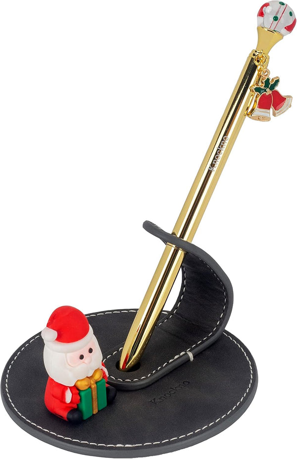 Christmas Novelty Pen and Leather Desk Stand Holder, Fun Writing Gift for Office Home Decor