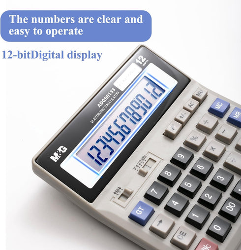M&G Desk Calculator, 12 Digit Extra Large LCD Display, Dual Solar Power and Battery, Big Button Accounting Calculator