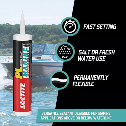 Loctite PL Marine Fast Cure Adhesive Sealants, Waterproof Construction Glue, 10 fl oz Cartridge
