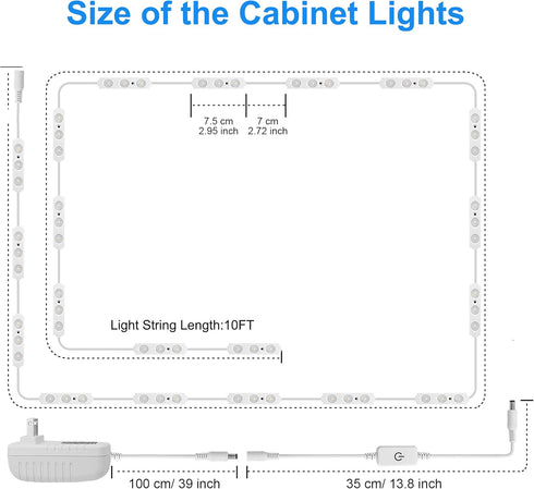 10FT 6000K Dimmer 60 LPHUMEX Flexible Jewelry Showcase Lighting, Bright White Display Case LED Lights, with Switch