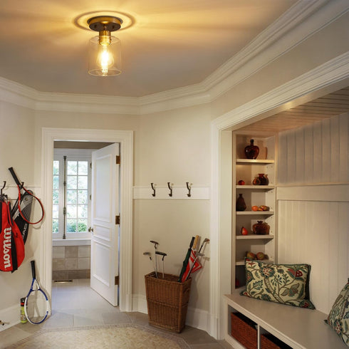 1-Light 1 Pack YYT Brushed Nickel Semi Flush Mount Ceiling Light, Small Hallway Light Fixture Ceiling, Over Sink