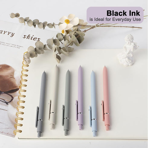 FIOVER Gel Pens - 6Pcs 0.5mm Pens Fine Point Smooth Writing Pen, Black Gel Ink Pens for Journaling Note Taking, Cute Aesthetic Office School Supplies Gifts for Women